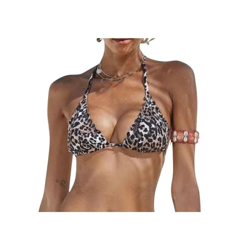 Lascana Lexa Bikini Top animal print with halter tie padded inserts size 34 D